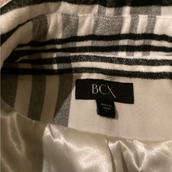 BCX BLACK & WHITE PLAID DOUBLE BREASTED PEACOAT SZ.L - Picture 14 of 16